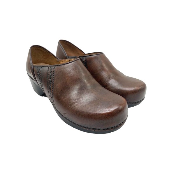 Dansko Clogs Mules Brown Leather Stitching Slip On Women Size 37 US 6.5/7 M - Picture 1 of 10